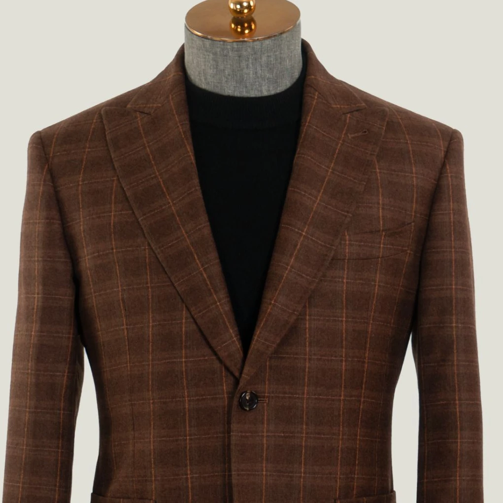 （dy097）半麻衬丁香棕单排扣戗驳领英伦风全羊毛男士外套