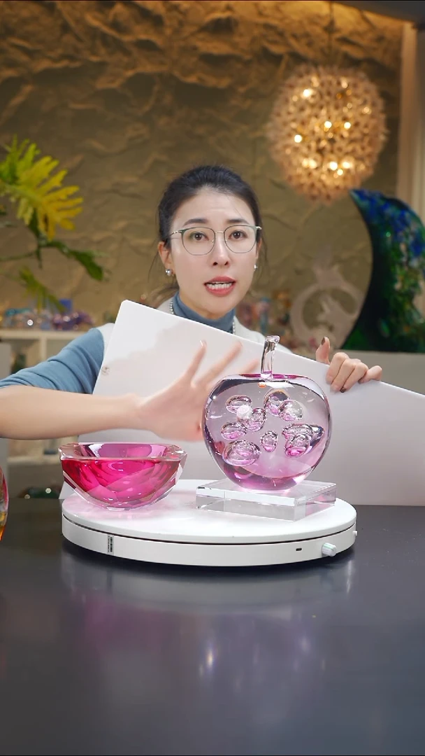 手工艺品琉璃金红色苹果＋方形果盘