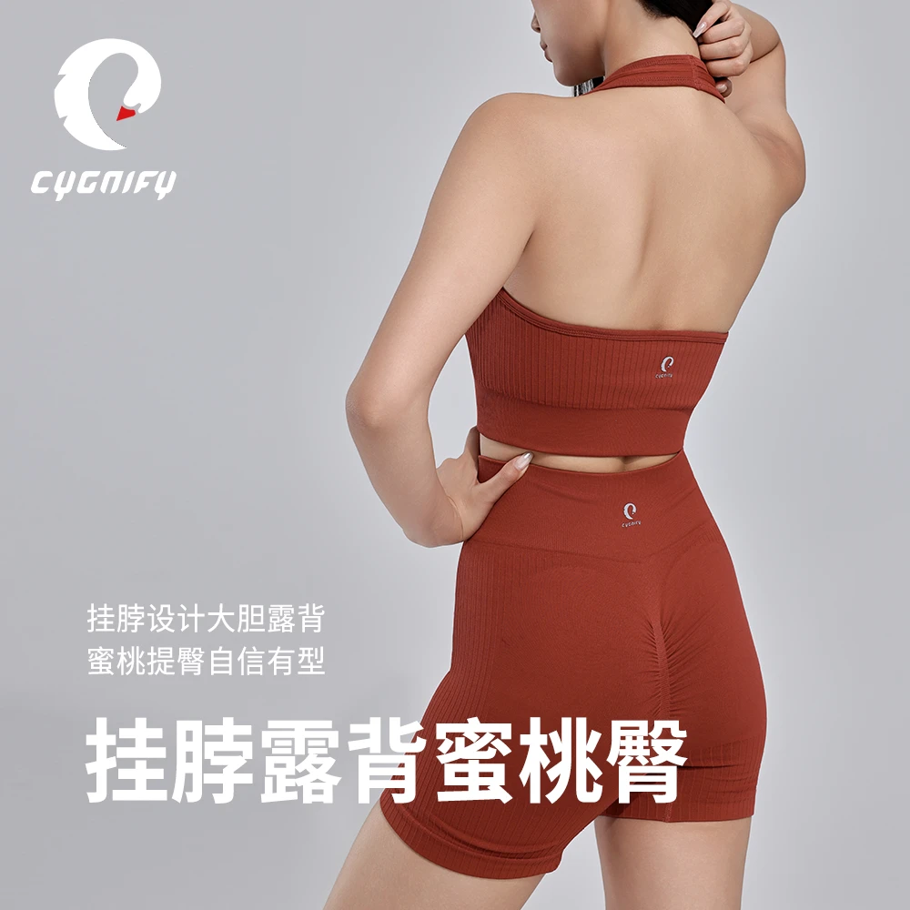 运动速干高强度防震美背挂脖运动瑜伽普拉提骑行健身健身服女套装