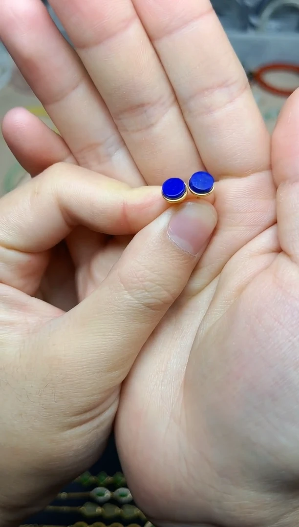 青金石银S925镶嵌耳饰耳钉06