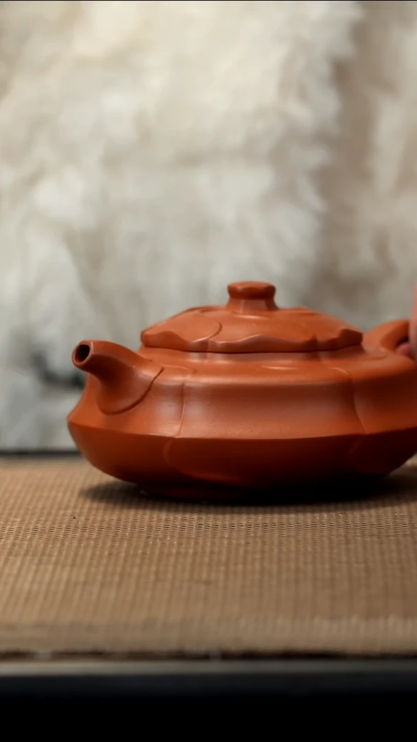 紫砂茶盏生砂朱泥筋纹风隐居士160微瑕封釉