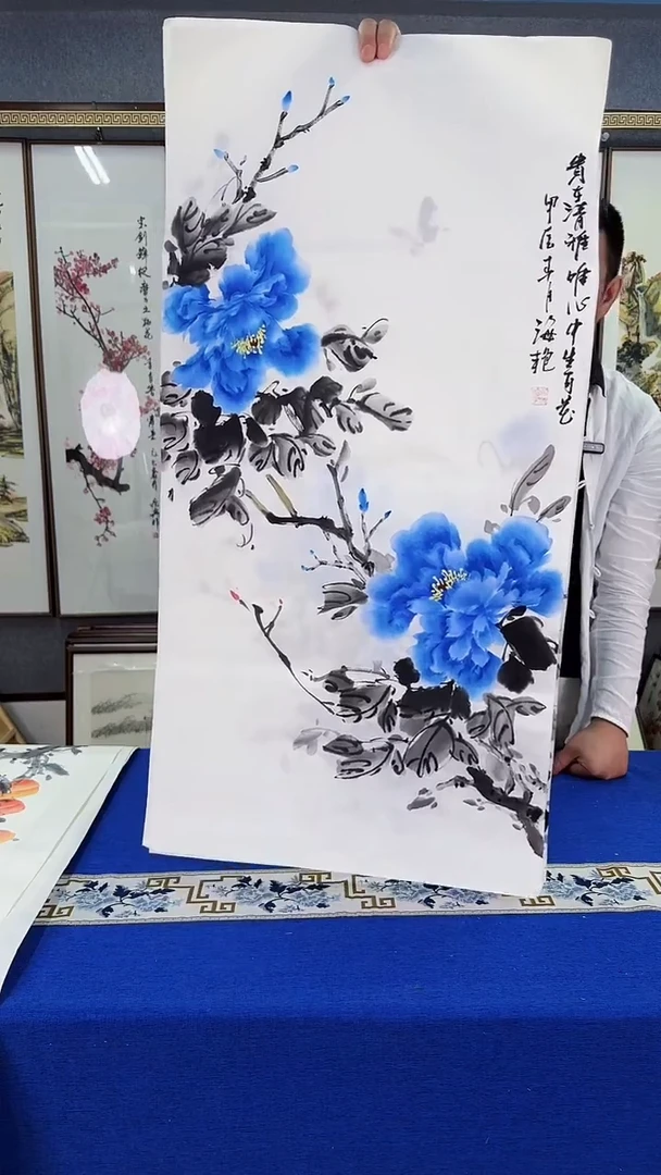国画牡丹 画芯50*100