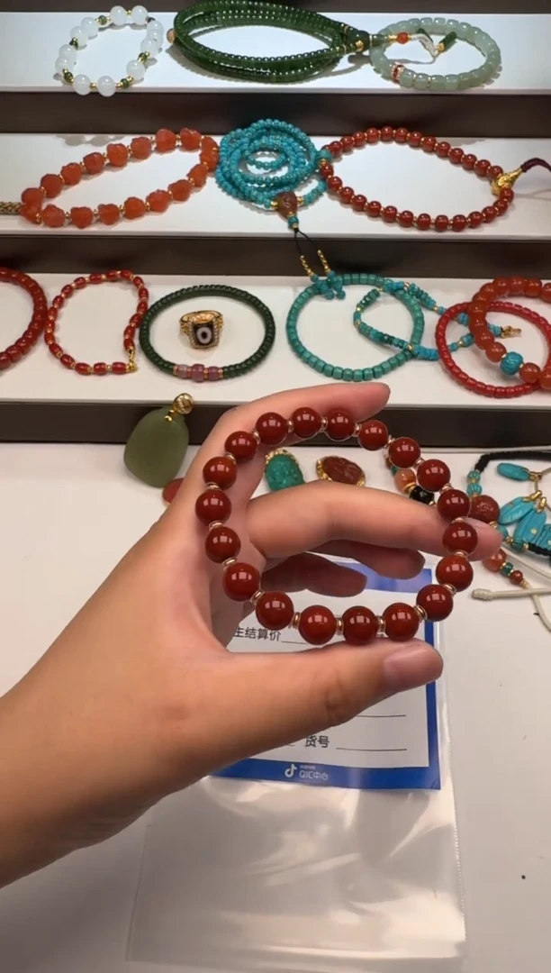 18K金镶嵌手串手串南红玛瑙红*～手串手串