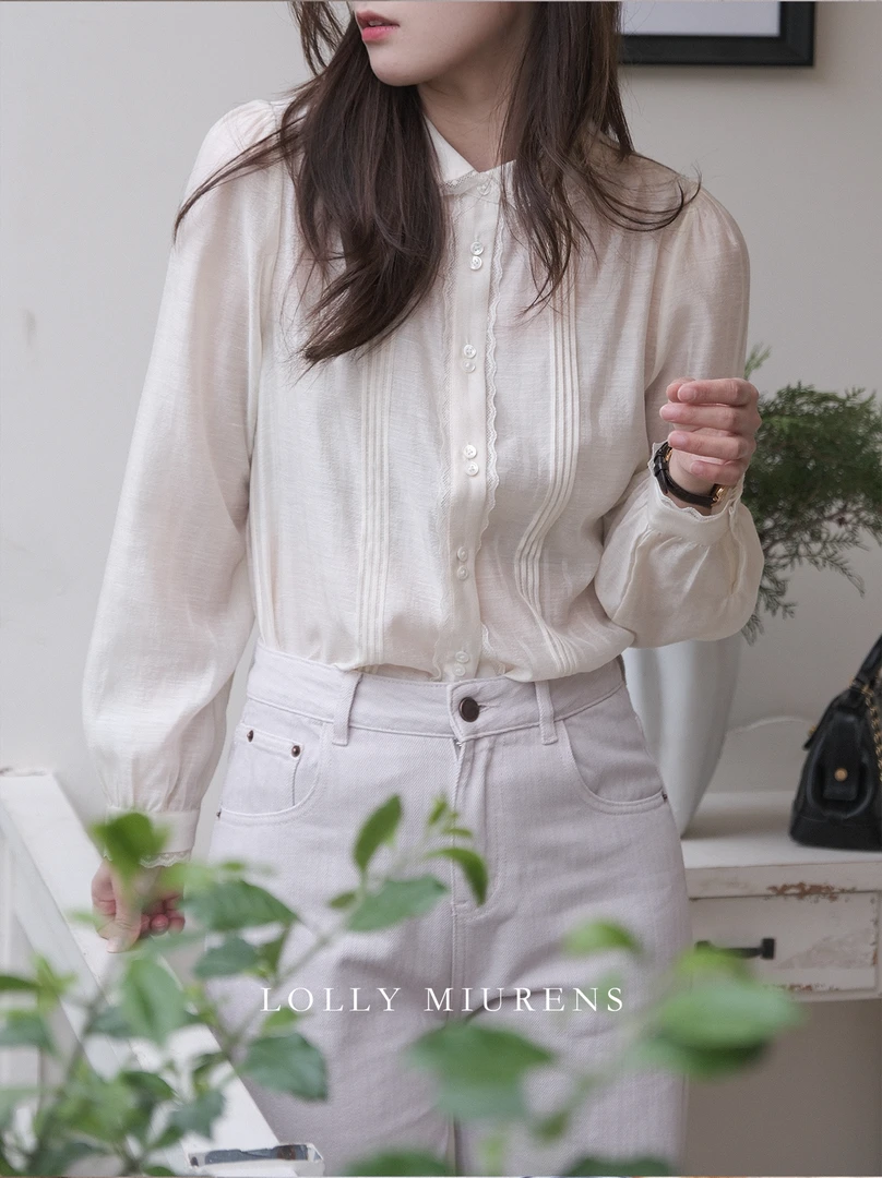 缪恩诗SPRING x「安安 말해줘～❀」蕾丝翻领衬衫M2501020106