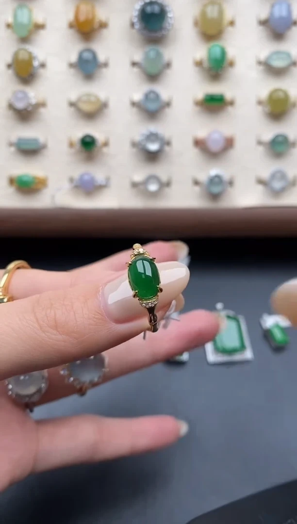 银S925镶嵌戒指翡翠一物一证一礼盒