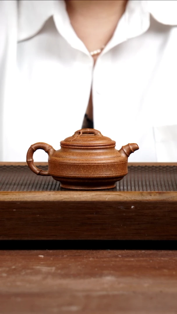 茶壶紫砂龙骨金砂双线竹鼓160CC