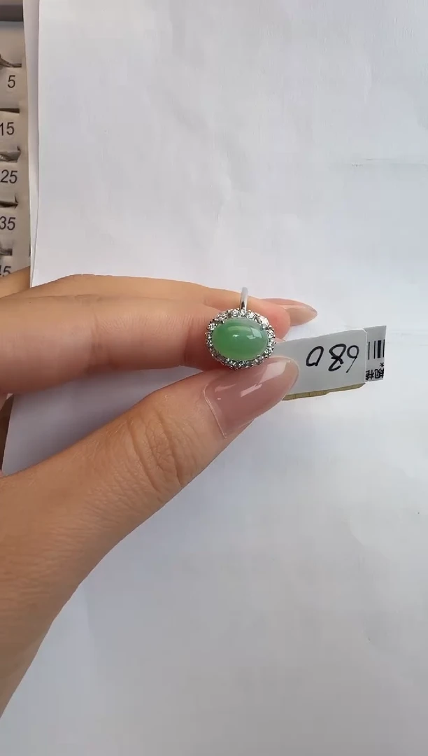 银S925镶嵌戒指翡翠通体925银镶缅甸A货翡翠戒指154