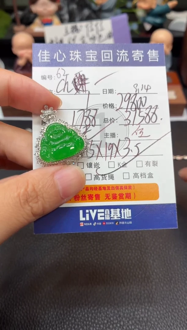 吊坠(不含链)18K金镶嵌翡翠C****铺翡翠——0914062