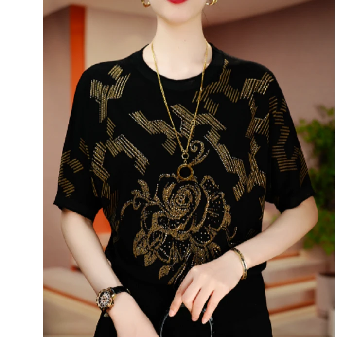 诺诗 夏季针织短袖上衣舒适透气优雅减龄轻奢气质V25Q465