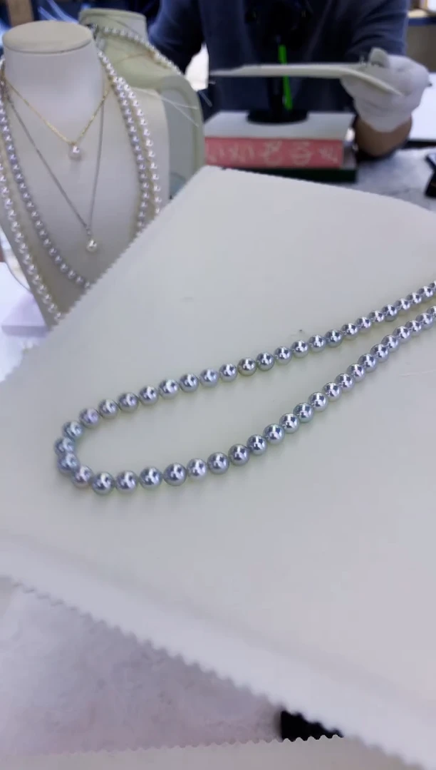 银S925镶嵌饰品海水珍珠6-6.5真多麻色满珠链