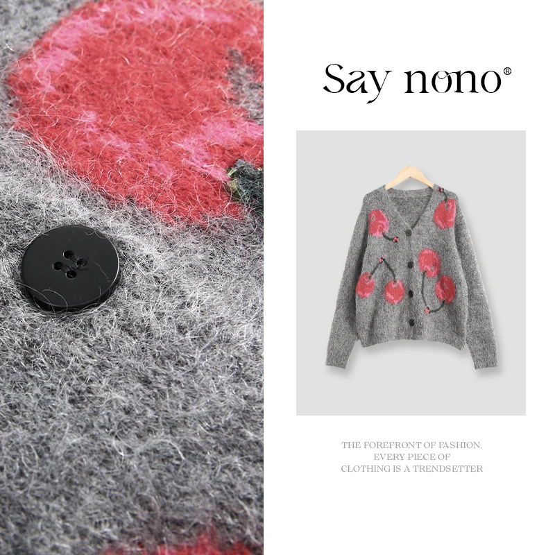 懒猫nono│Saynono 马海毛樱桃开衫V领针织衫/XXZS60586