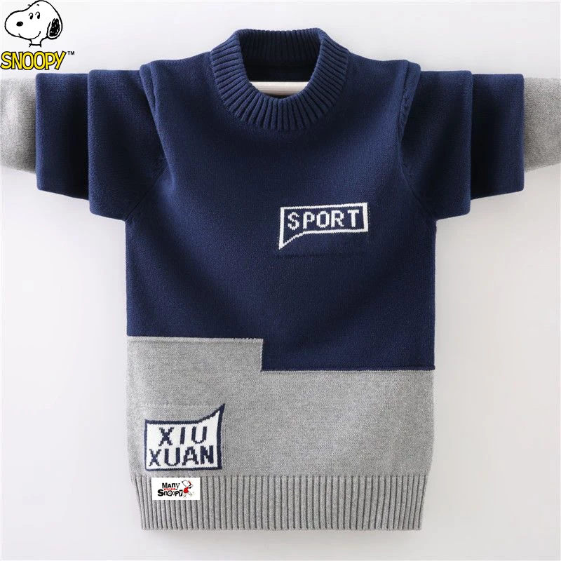 史努比男童毛衣秋冬2025新款中大童圆领男孩纯棉洋气儿童针织衫潮