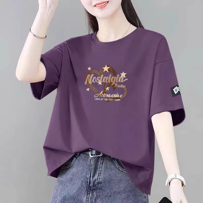 100%纯棉短袖t恤女夏季新款韩版宽松显瘦减龄时尚遮肚百搭上衣ins