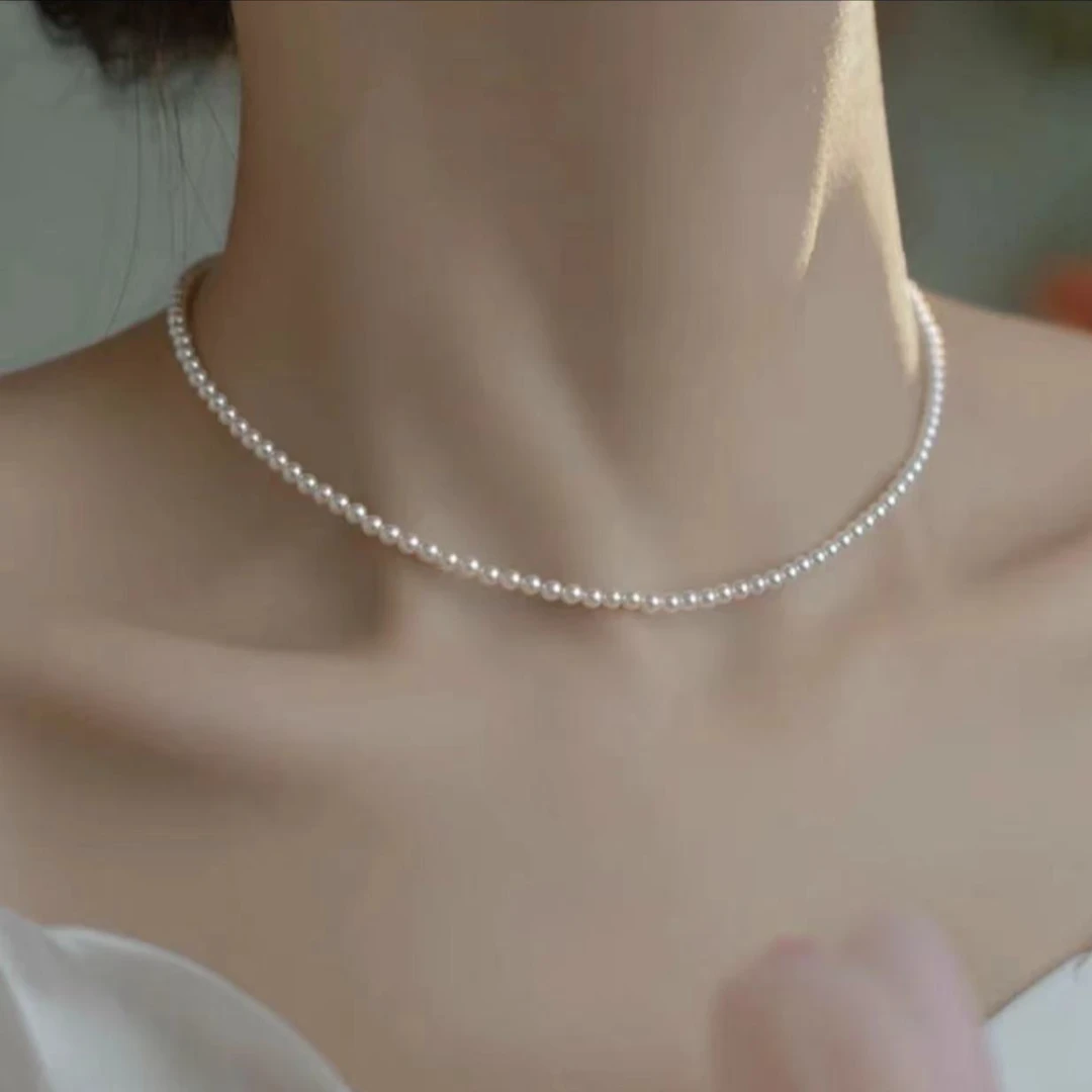 欢【招牌小米珠】3-4mm淡水珍珠项链s925银扣头百搭经典XL80362SY