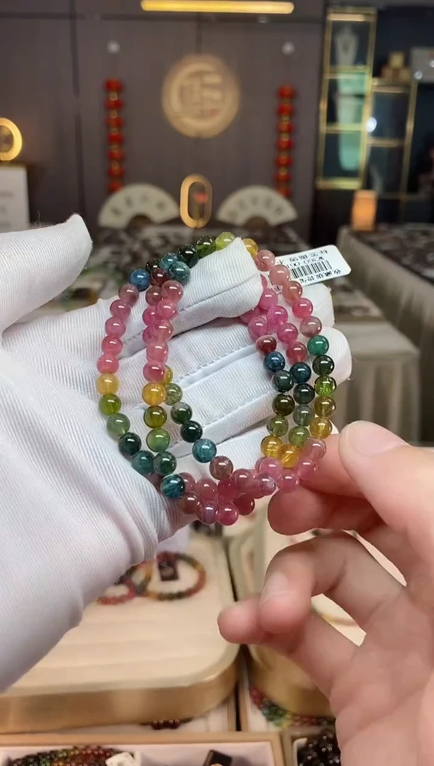 未镶嵌老矿碧玺彩虹三圈手串6mm+碧玺xion多样性发一条