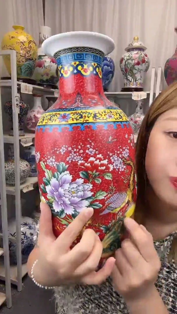 摆件景德镇红色珐琅彩冬瓜