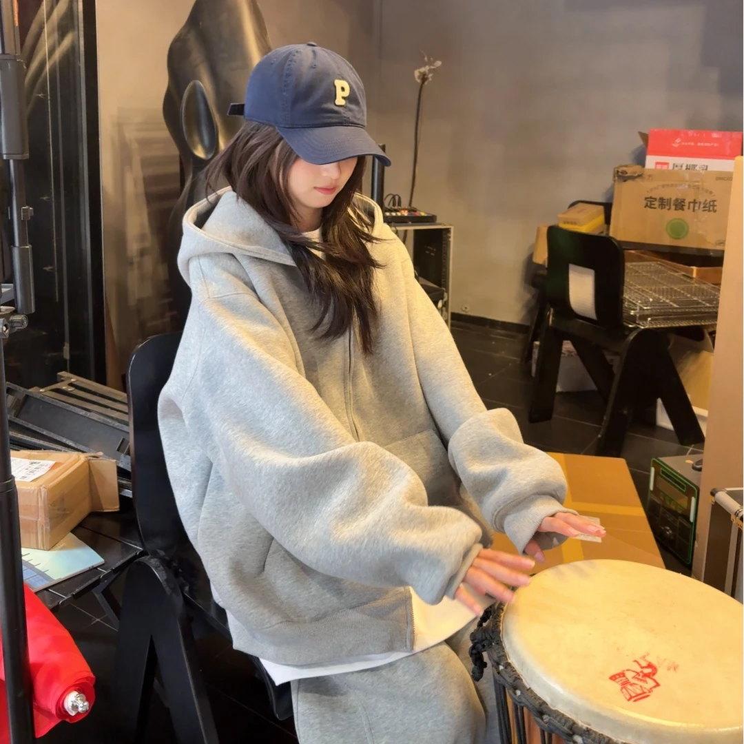 420g重磅开衫卫衣纯色上衣连帽外套男女25春季新款灰慵懒百搭宽松