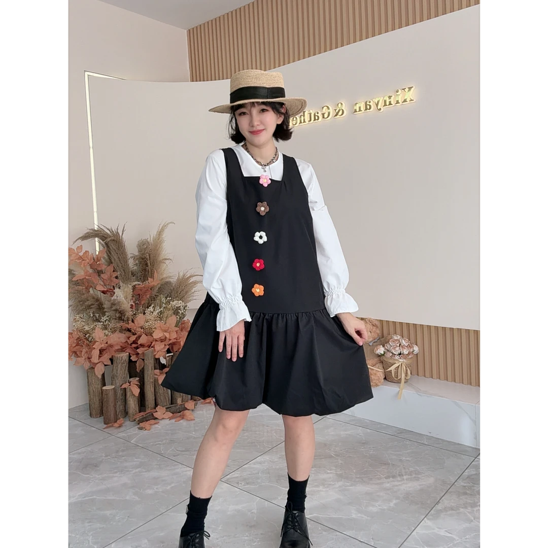 【之霖甄选】大码女装两件套2025早秋新款胖mm显瘦衬衫连衣裙子