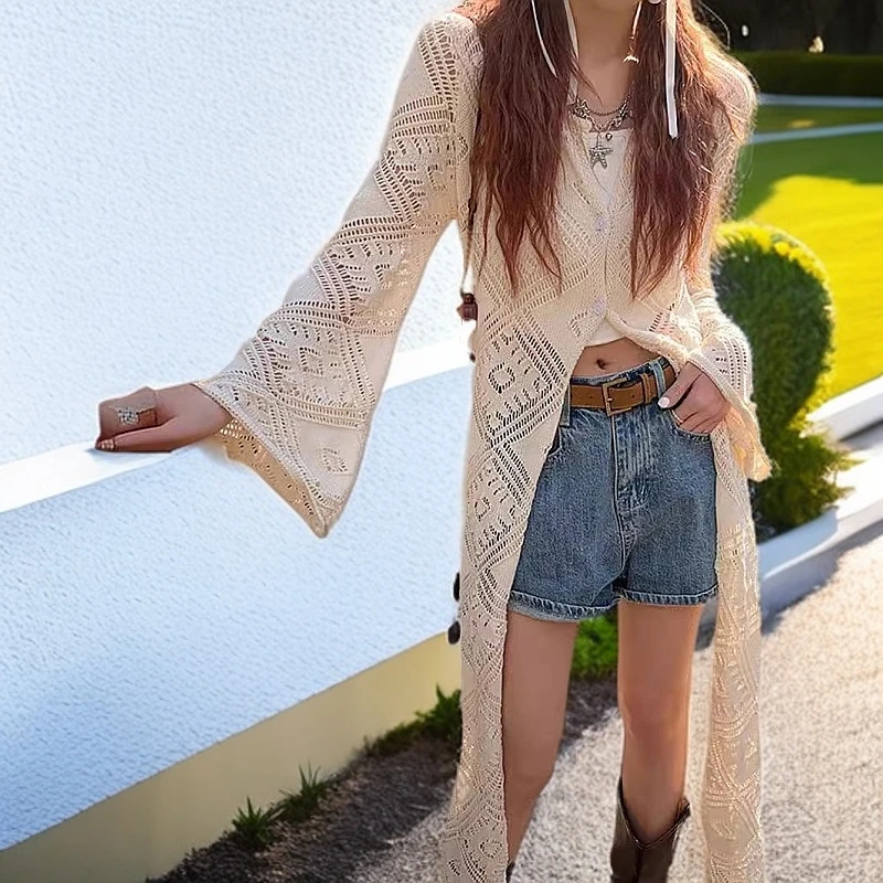 夏季开衫女春季2025新款镂空小众上衣长袖针织衫百搭慵懒风女装