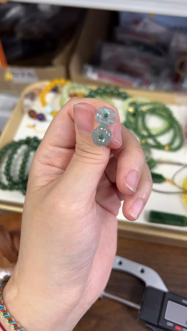 银S925镶嵌翡翠耳饰天然翡翠玫瑰花银镶嵌耳钉[4268]