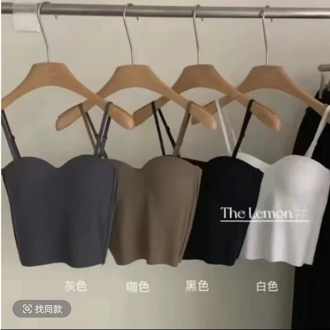 【沈小姐】2023新款辣妹港风小吊带背心女内搭带胸垫外穿美背百搭