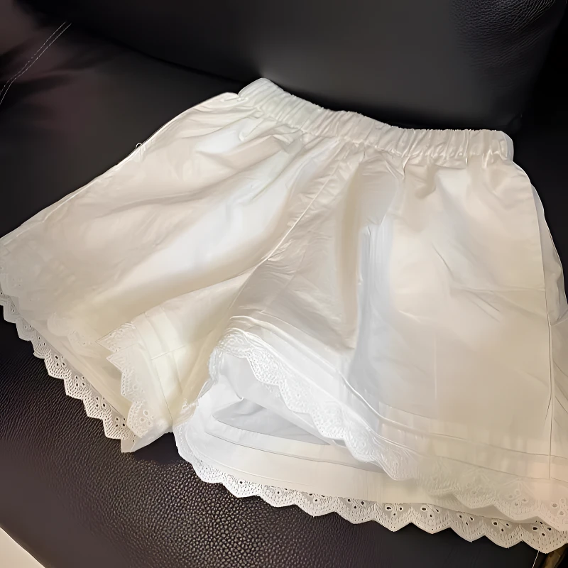 蕾丝花边白色短裤女夏季薄款松弛感宽松小个子百搭a字休闲阔腿裤