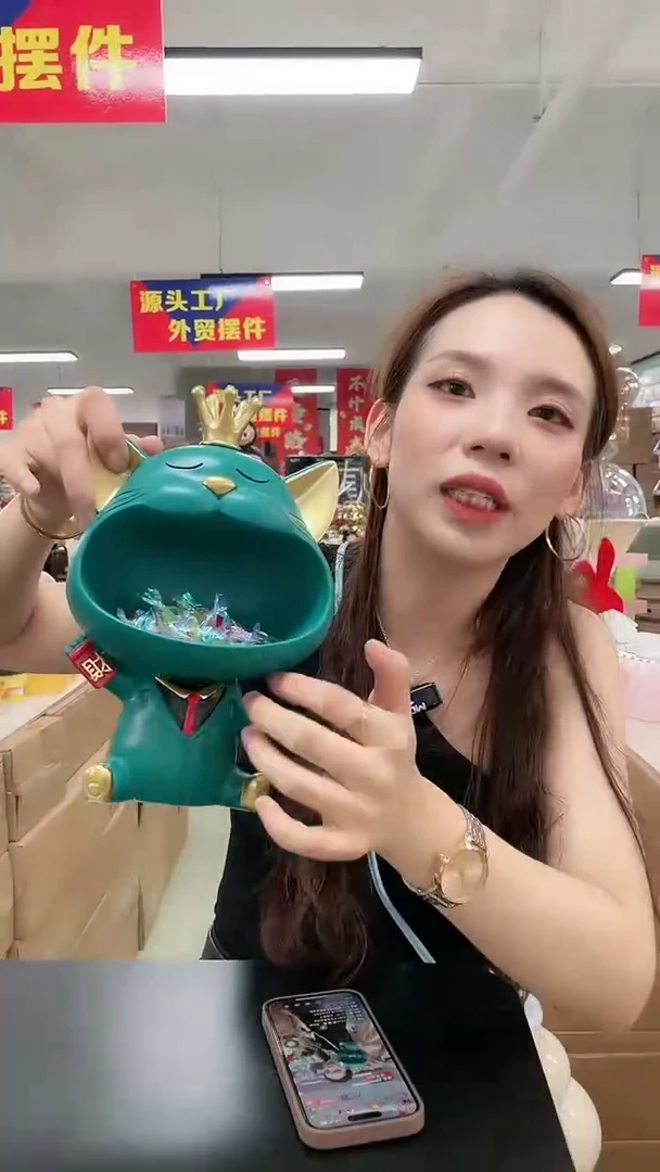 树脂【孤品仅一件】大嘴猫绿色收纳