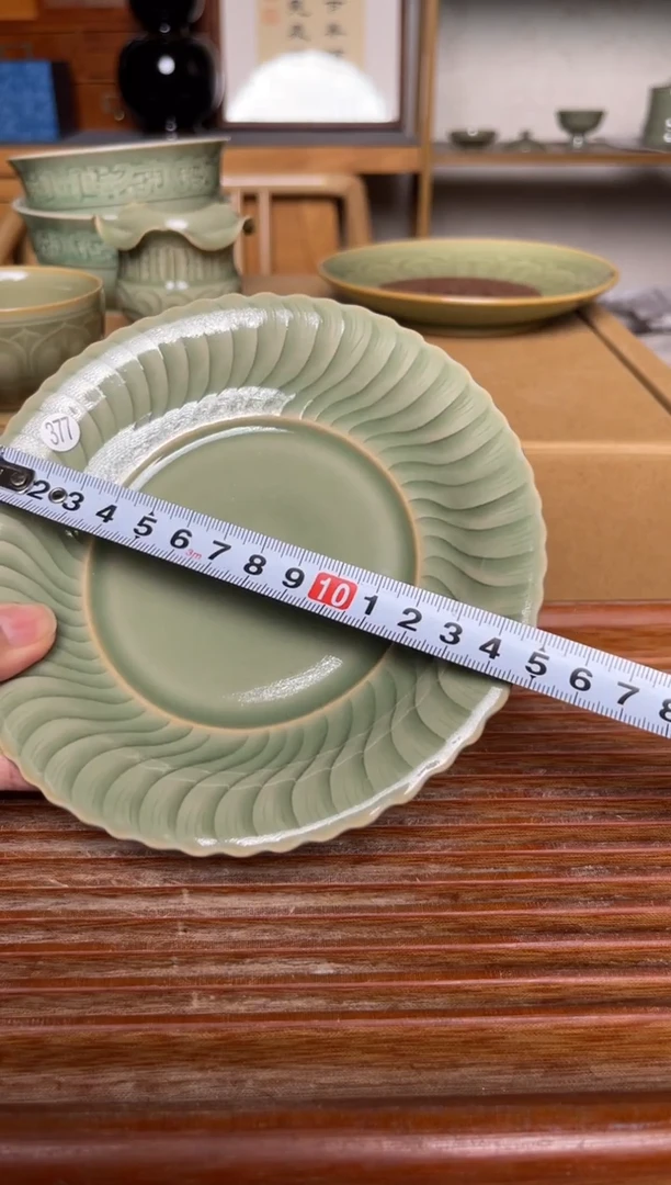 瓷器377仰山 纯手工橄榄绿壶承