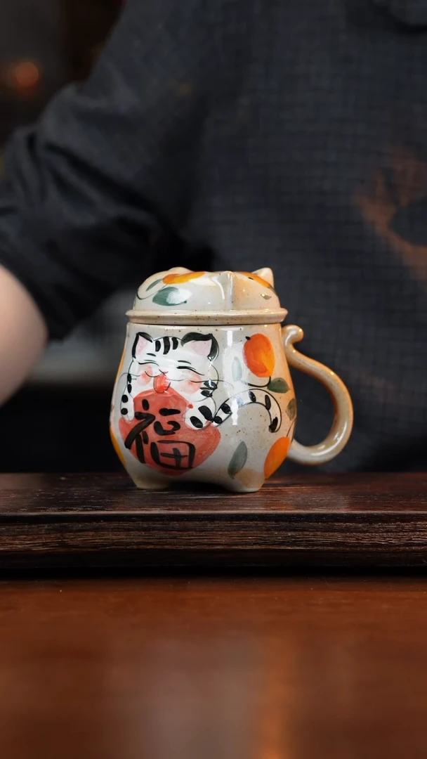 杯景德镇高温手绘釉下彩设计同款