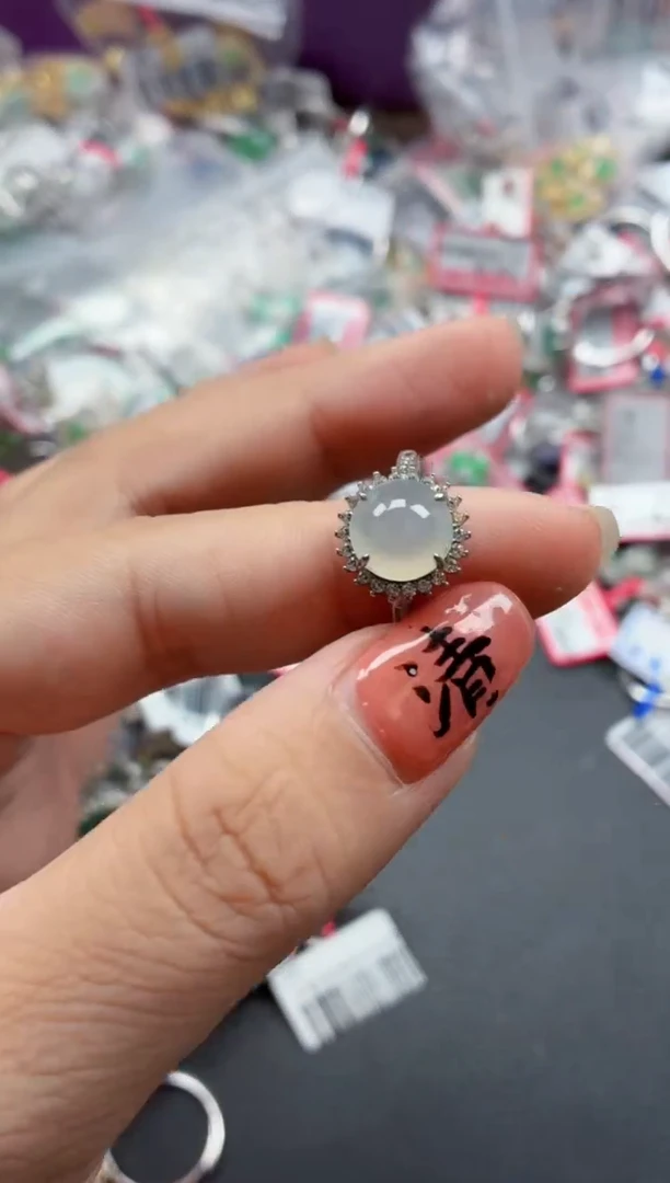 银S925镶嵌戒指翡翠天然A货缅甸翡翠