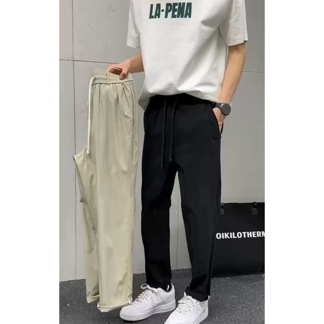 春夏男薄款休闲裤时尚宽松直筒弹力舒适松紧裤潮流百搭薄款