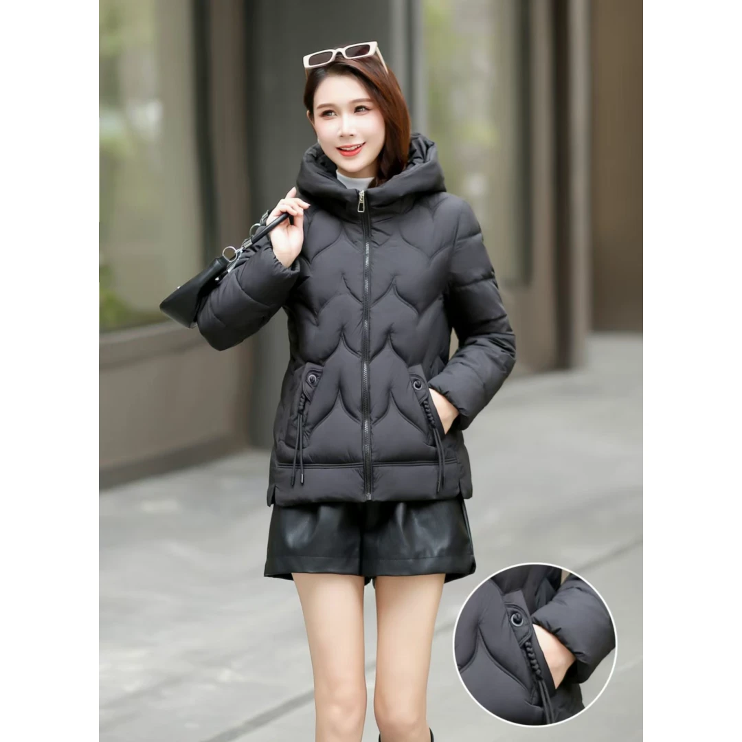 B01秋冬新款加厚连帽棉服外套小个子短款连帽保暖气质百搭修身