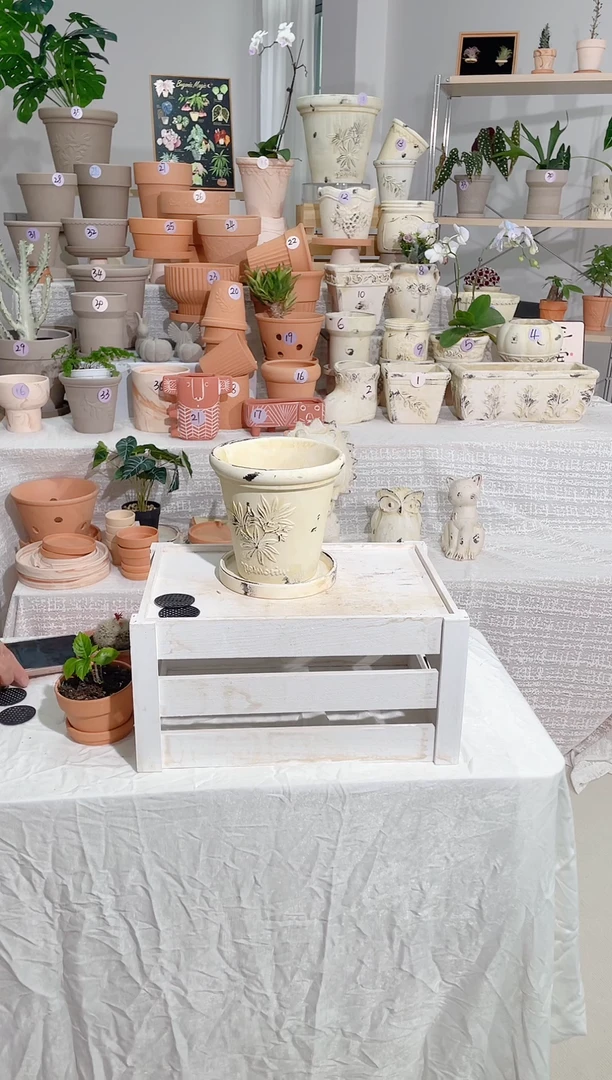 【闪购商品】红陶1个带托复古白陶浮雕香草口径15*15