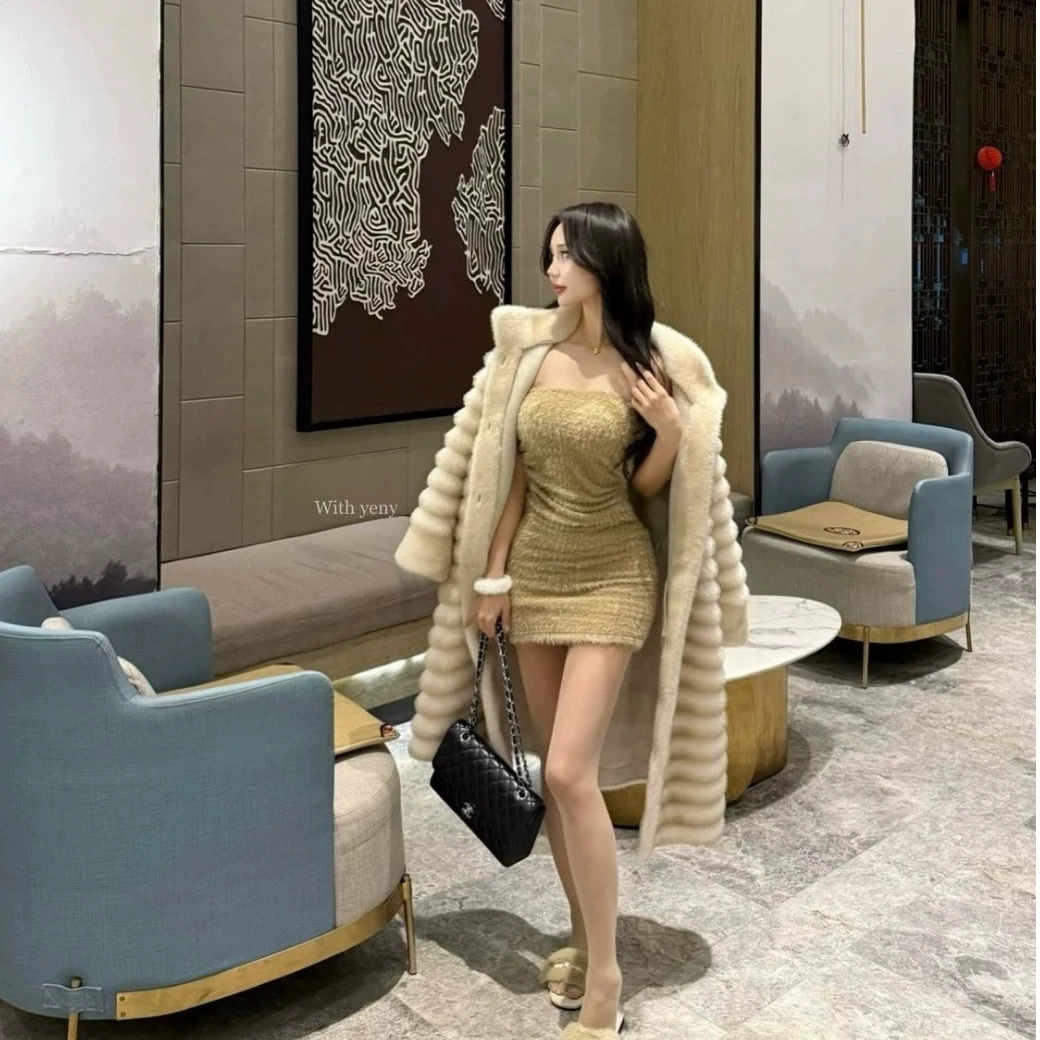 FANFAN高级人造皮草龙猫水貂仿皮草大衣女长款皮毛一体