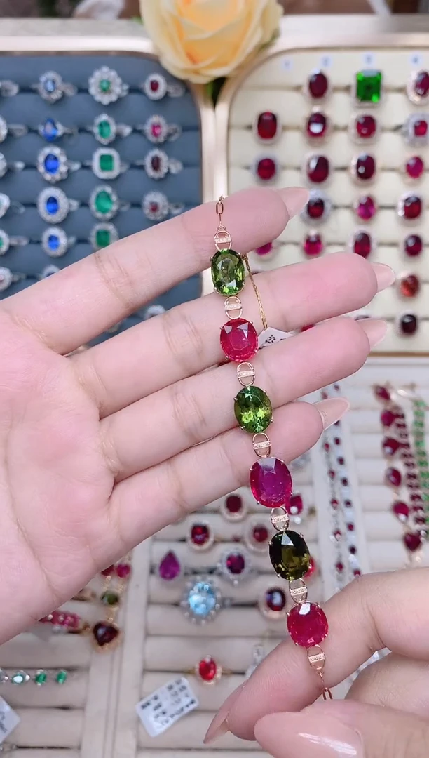 手链18K金镶嵌碧玺雪*彩虹