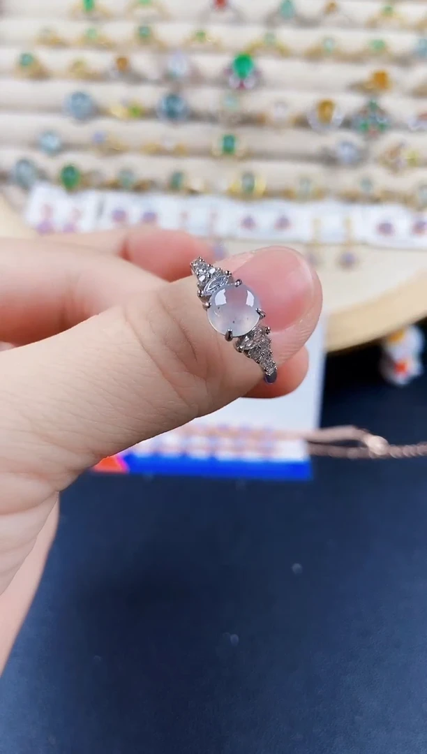 翡翠戒指银S925镶嵌123499