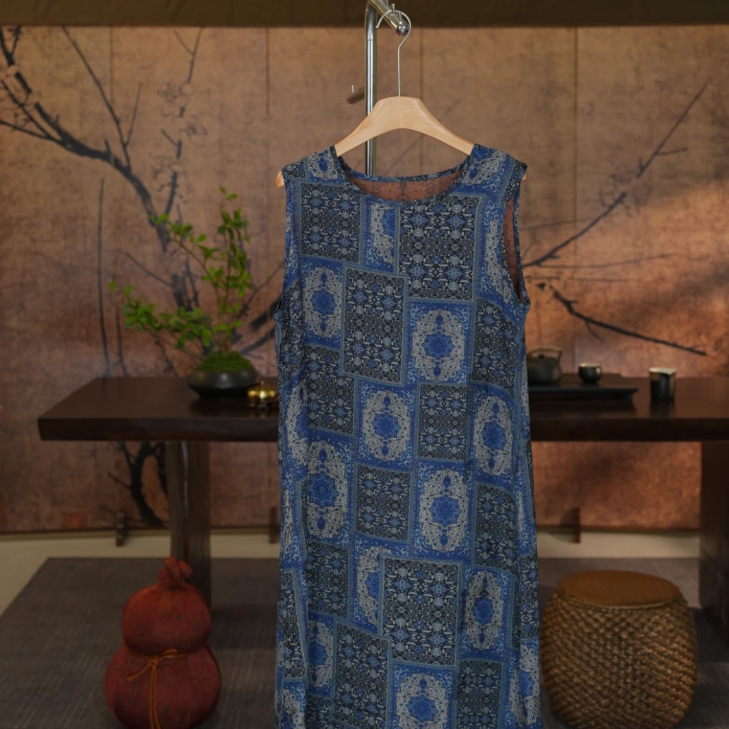 【青花背心裙】重缎新中式国风圆领无袖背心裙中长款老钱风民族