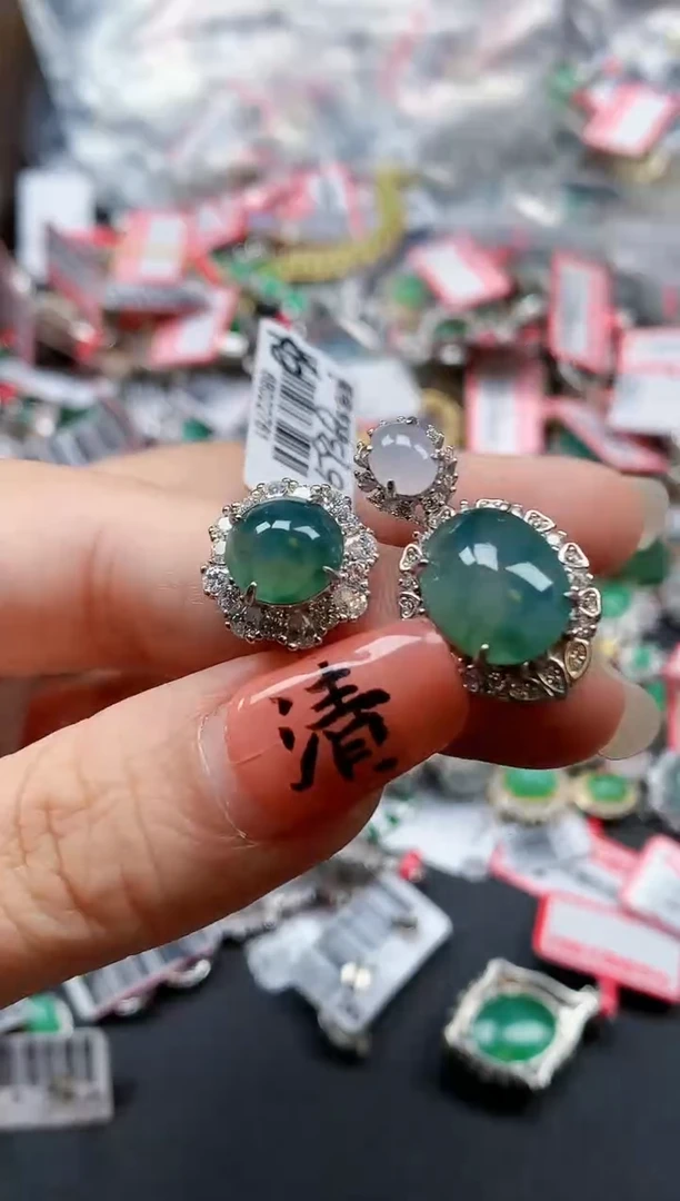 银S925镶嵌戒指翡翠天然A货缅甸翡翠