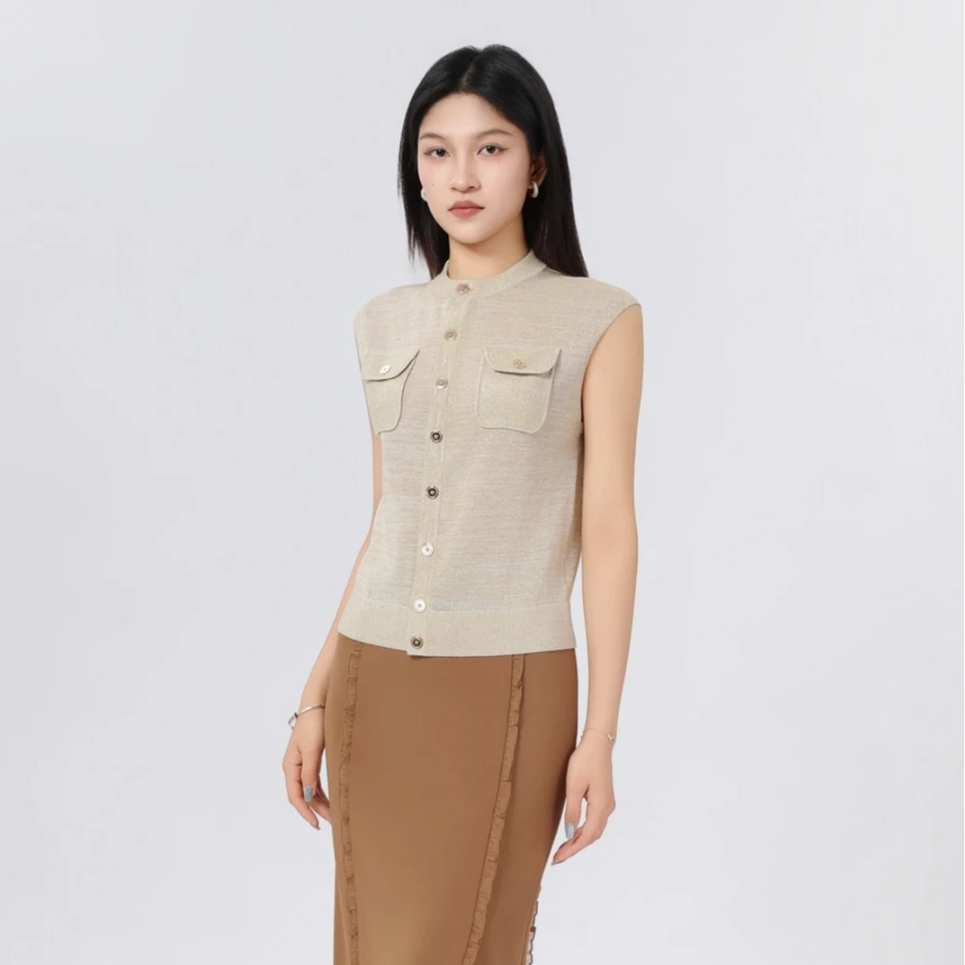 AMASS/阿玛施早秋新款清冷百搭无袖设早秋穿搭复古学院风女马甲