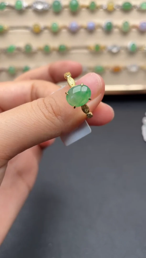 银S925镶嵌戒指翡翠一物一证一礼盒