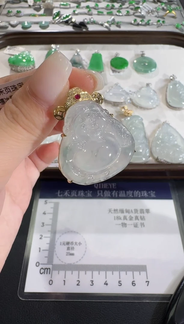 吊坠(不含链)18K金镶嵌翡翠【源头工厂】钻石镶嵌