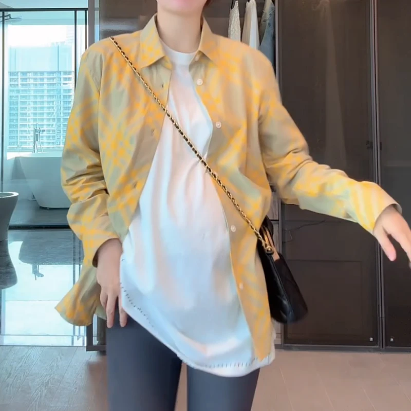 文艺范格纹衬衫女秋洋气百搭气质长袖时尚宽松休闲上衣LK2505957