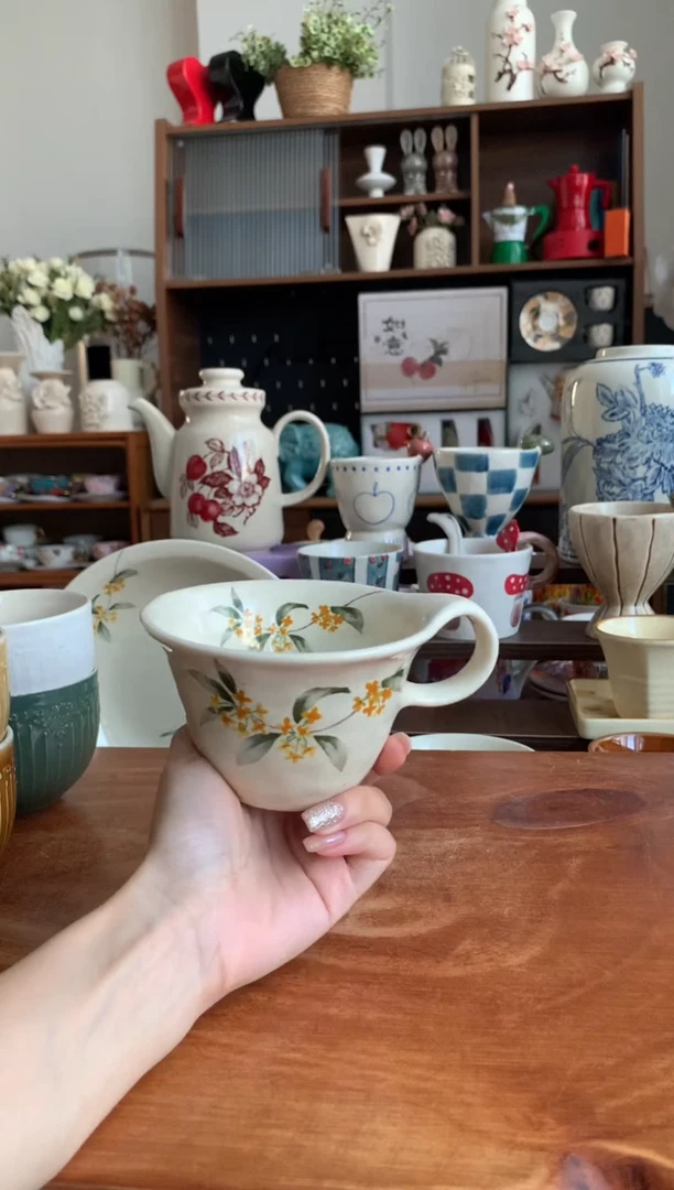 瓷金桂花把手杯 送勺