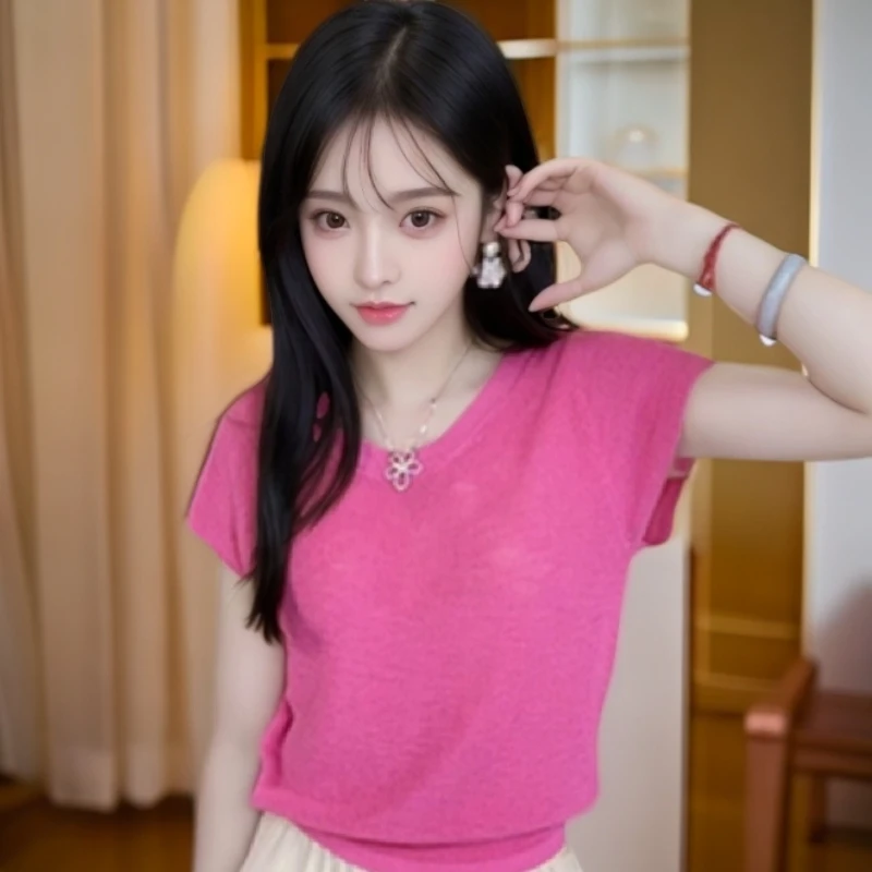 夏季设计感法式针织衫女款爆款2025新款后背镂空薄款冰丝针织衫女