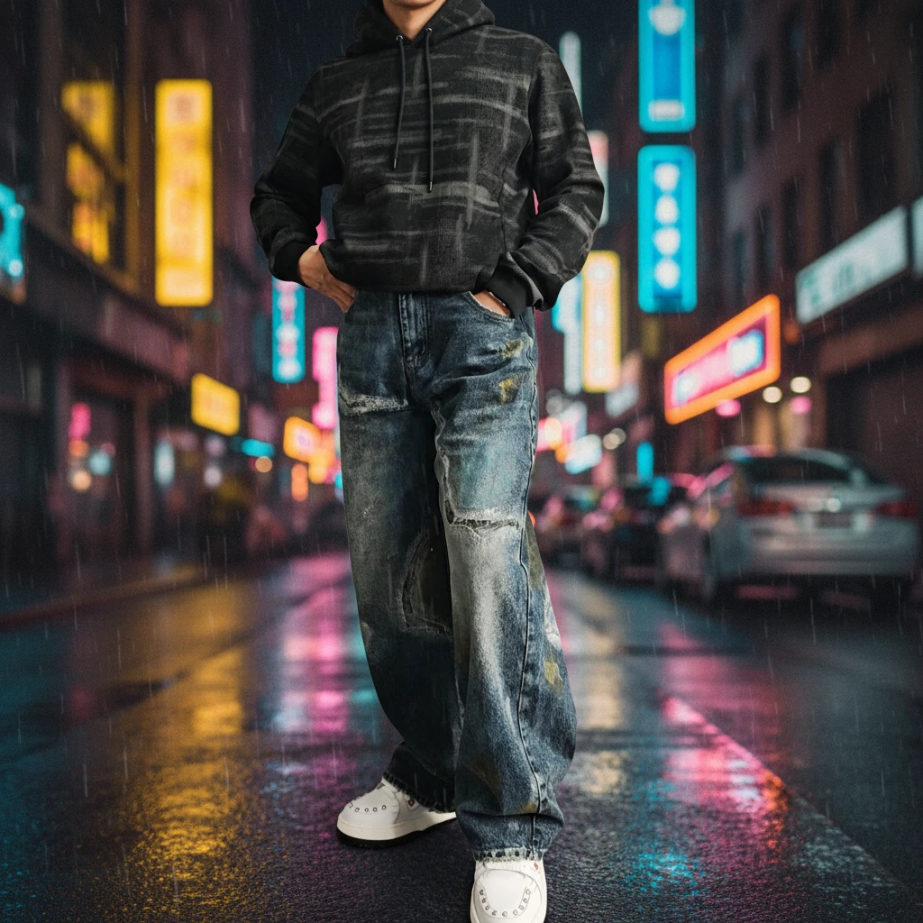2025秋冬新款阔腿宽松高品重磅擦色大直筒牛仔裤裤子时尚百搭男裤