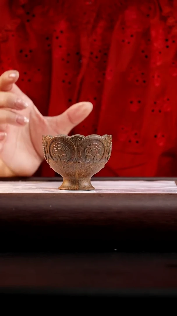 4 柴烧高脚莲花杯