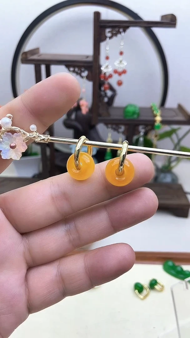 翡翠14K金镶嵌耳饰123号黄