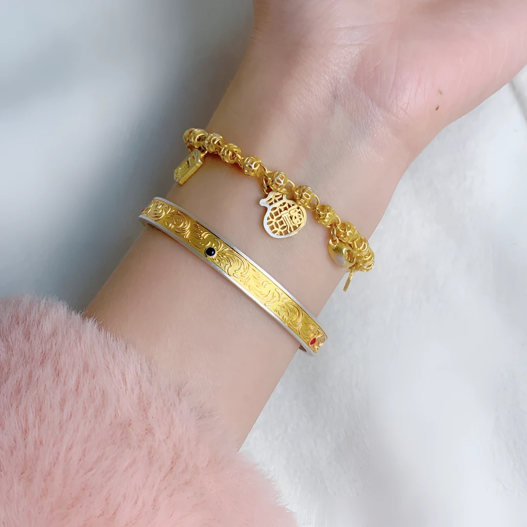 足银手链 足银999描金铜钱元宝手链【日进斗金】国风时尚气质精美