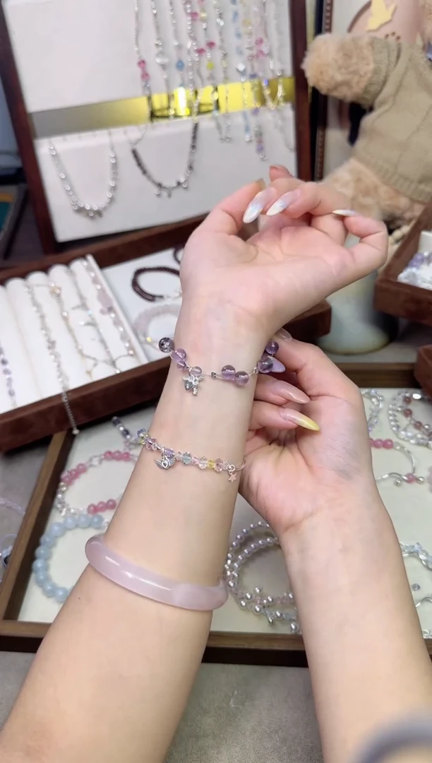 银S925镶嵌手链水晶紫水晶泡泡鱼线款