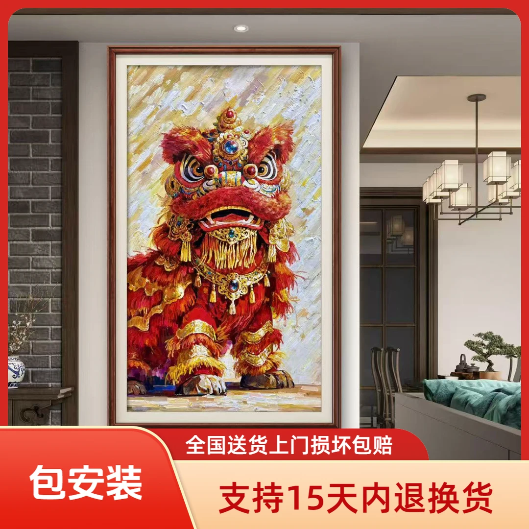 【张俊龙】醒狮原创艺术油画客厅沙发玄关走廊高级背景挂画